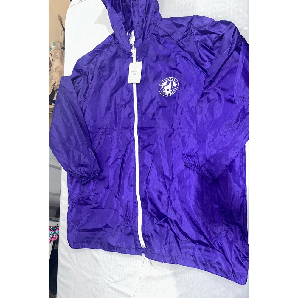 Defenders of Wildlife Purple Recycled Windbreaker Hooded Jacket One Size‎ NWT